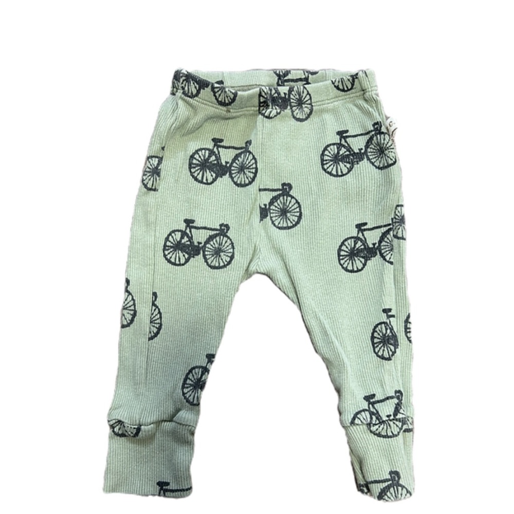 Bobo Choses Green Baby Pants with Bicycle Print